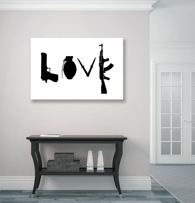 BANKSY LOVE WEAPONS GUNS GRAFFITI CANVAS WALL ART PRINT ARTWORK DEEP FRAMED