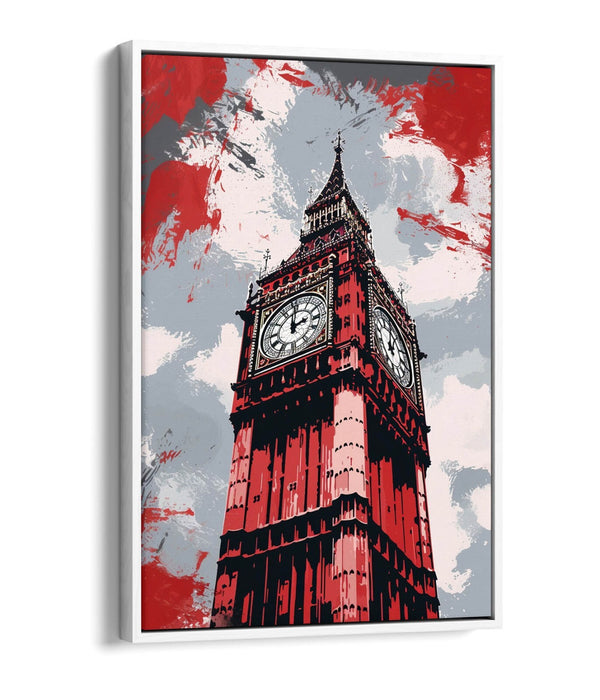 Canvas Wall Art - Big Ben Red Grey Canvas Print | Contemporary Float Effect