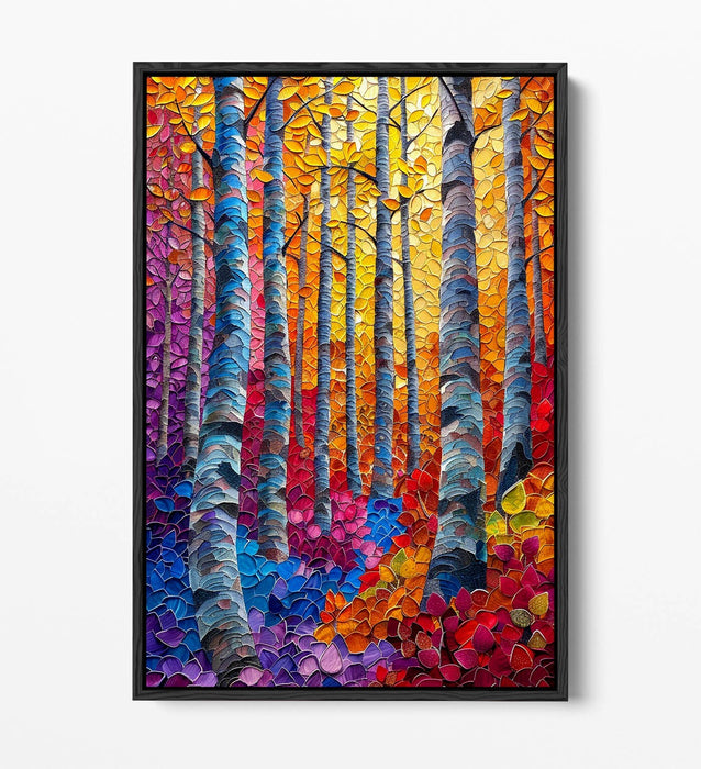 Forest Canvas Art – Multi Colour Birch Tree Wall Art | Float Effect Print