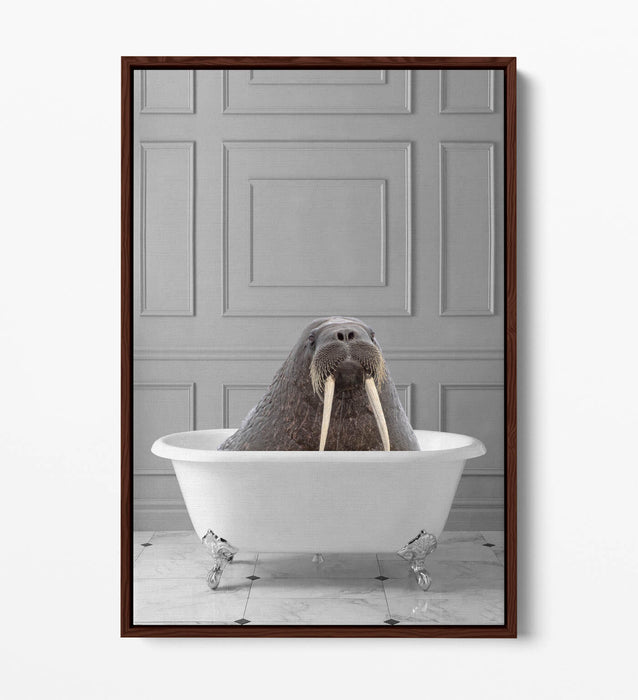 WALRUS IN BATHTUB -QUIRKY BATHROOM FLOAT EFFECT CANVAS WALL ART PIC PRINT