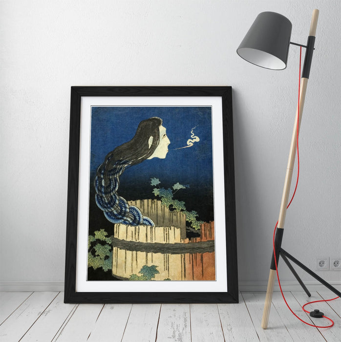 Framed Art Poster - Katsushika Hokusai Mansion Of The Plates Print With Wood Grain Frame
