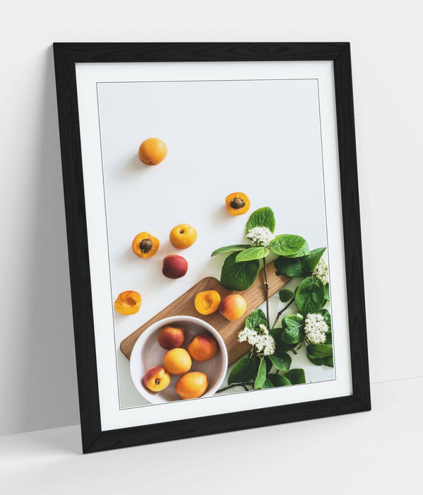 Framed Kitchen Art - Handmade Apricot Wall Decor With Woodgrain Frame