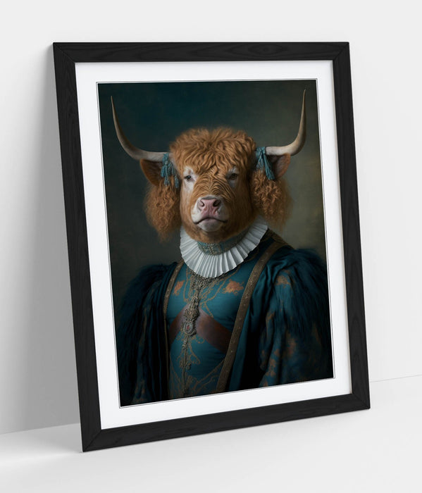 Highland Cow Wall Art – Framed 18th Century Portrait Print on Matte Paper