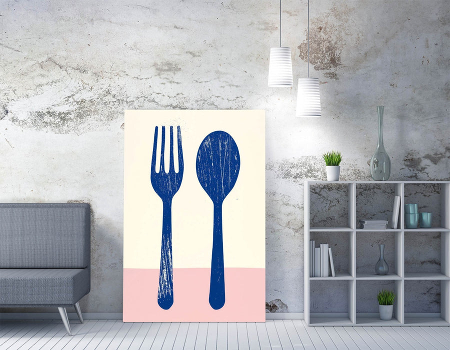 Minimalist Kitchen Wall Art – Handmade Fork Spoon Canvas Print | Premium Varnish Finish