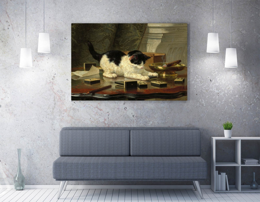 Kitten Playing Canvas - Handmade Canvas Wall Art Painting With Premium Varnish Finish