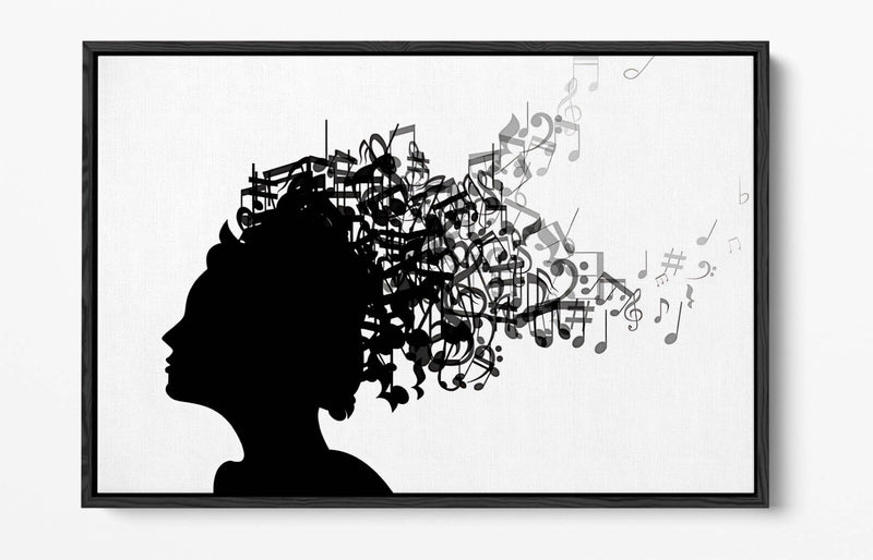 Canvas Art Print - Float Effect Canvas With Woman Silhouette & Music Notes Artwork
