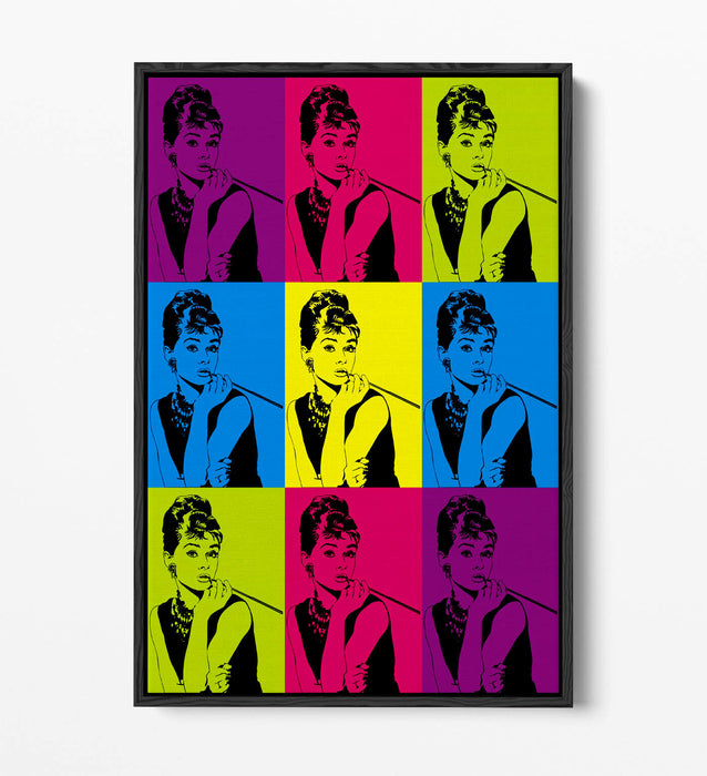 AUDREY HEPBURN COLOURFUL POP ART -FLOAT EFFECT CANVAS WALL ART PRINT