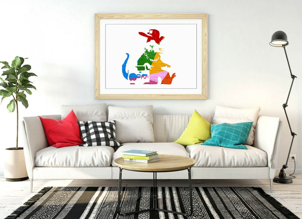 BANKSY, GANGSTA RAT RAINBOW WALL EFFECT ART -FRAMED WALL ART PICTURE PRINT