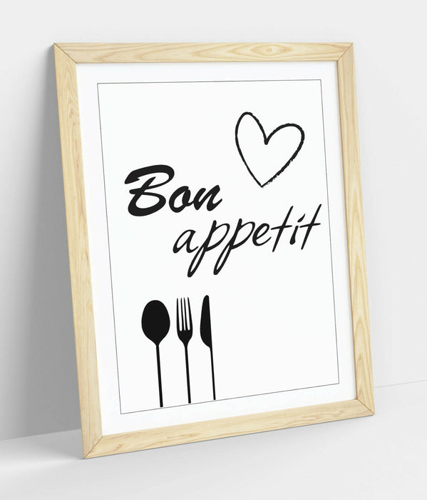 "BON APPETIT" KITCHEN HOME QUOTE SLOGAN -FRAMED WALL ART PICTURE PRINT