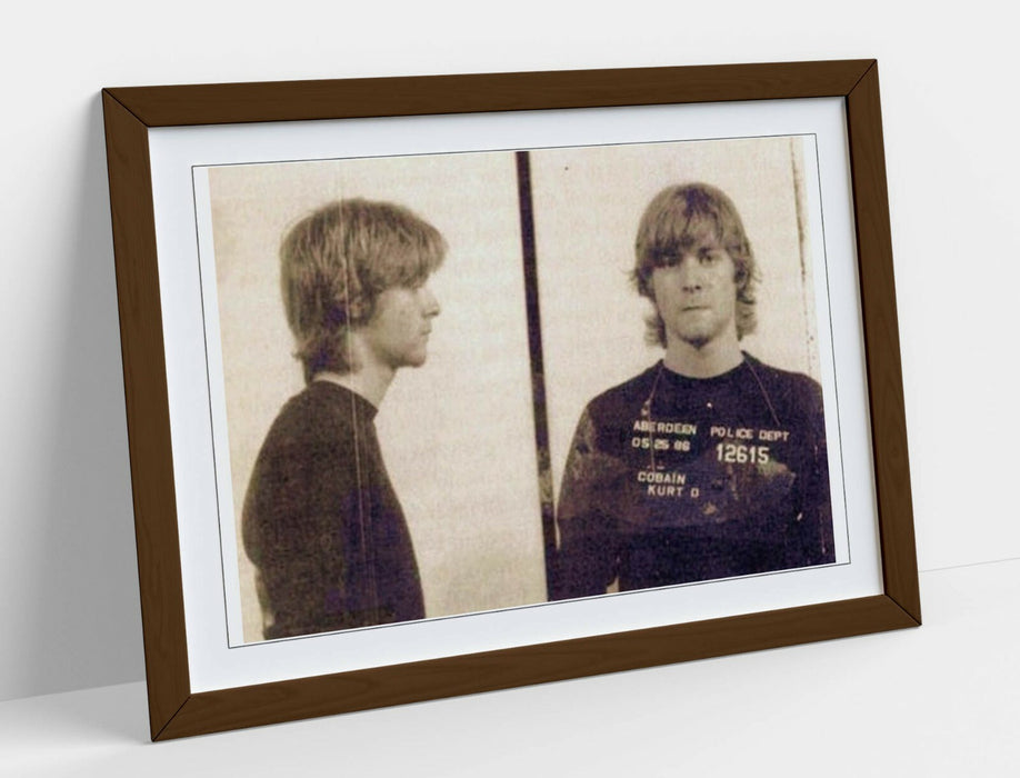KURT COBAIN MUGSHOT 1 -ART FRAMED POSTER PICTURE PRINT ARTWORK- BROWN & WHITE