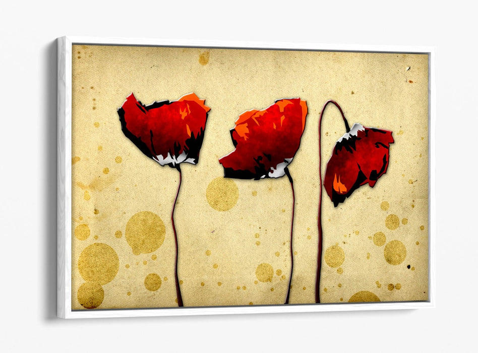 Float Effect Canvas Art - Red Poppies Abstract Flower with Deep Frame, Ready to Hang