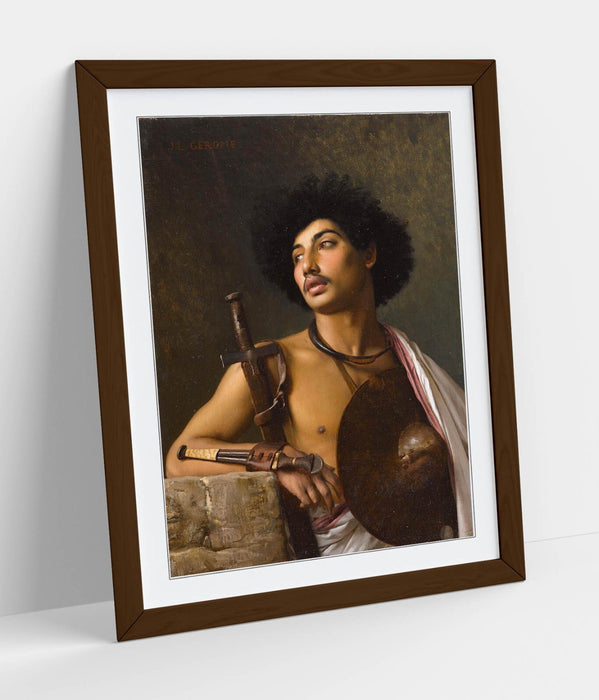 Framed Wall Art Poster - Jean-Leon Gerome Bischari Warrior Print with Woodgrain Frame