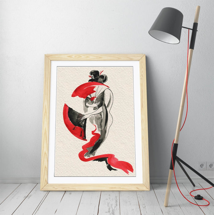 Geisha Wall Art – Japanese Style Poster Framed Art Print With Woodgrain Frame Design