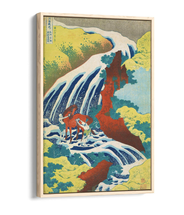 HOKUSAI YOSHITSUNE FALLS -FLOAT EFFECT CANVAS WALL ART PIC PRINT- GREEN RED