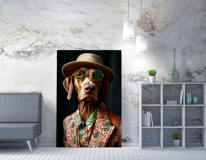 Funky Dog Canvas Art - Handmade Dog In Suit Wall Decor With Sunglasses Print