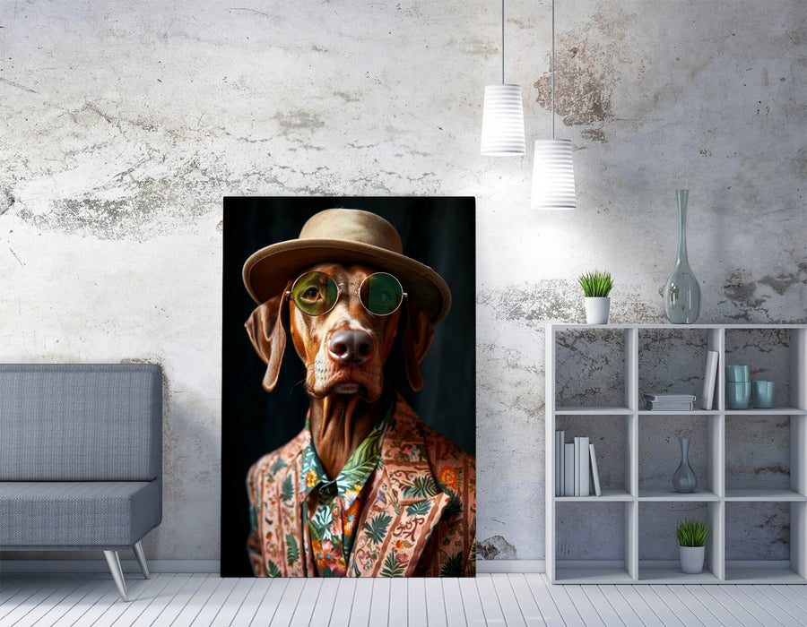 Funky Dog Canvas Art - Handmade Dog In Suit Wall Decor With Sunglasses Print