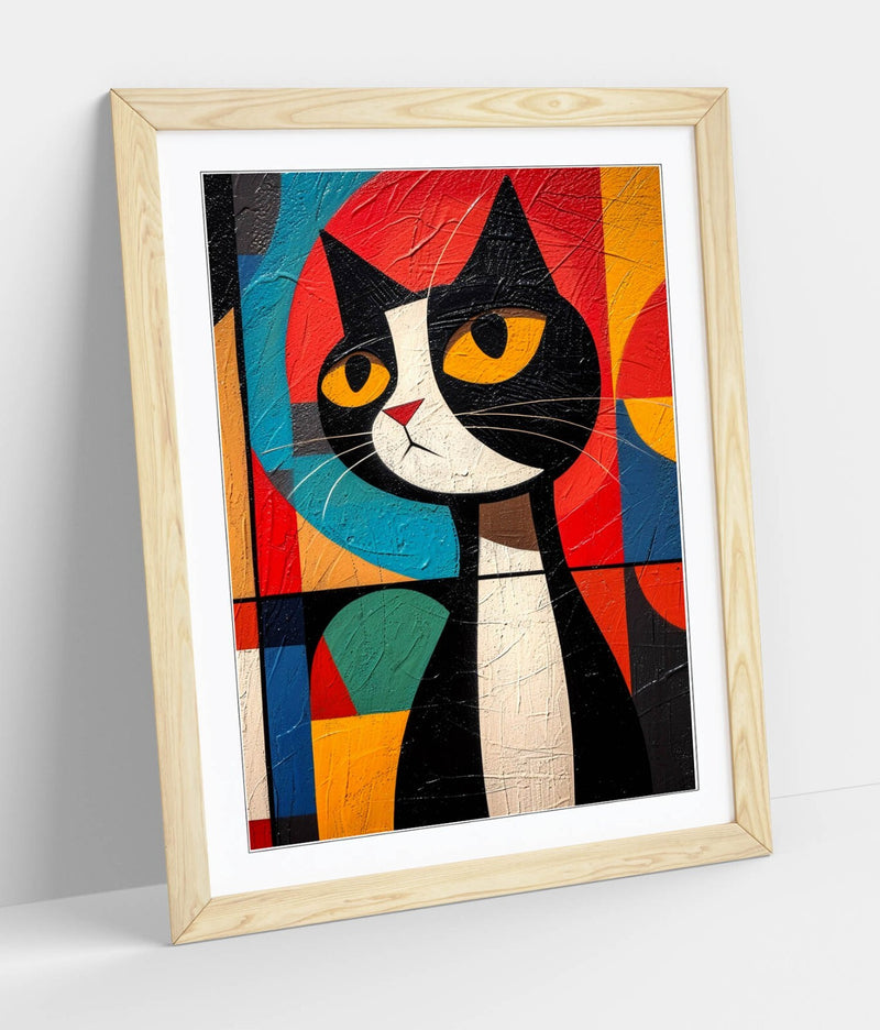 Abstract Black Cat Art – Colorful Kandinsky Framed Wall Art Print 4 Sizes