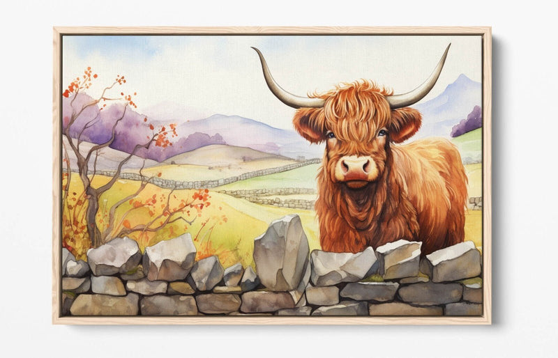 Canvas Wall Art – Highland Cow Print With Float Effect On Premium MDF Frame