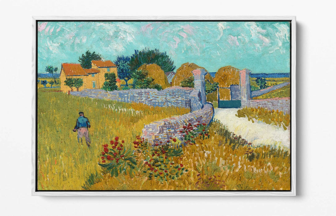 VAN GOGH FARMHOUSE IN PROVENCE -FLOAT EFFECT CANVAS WALL ART PIC PRINT- BLUE