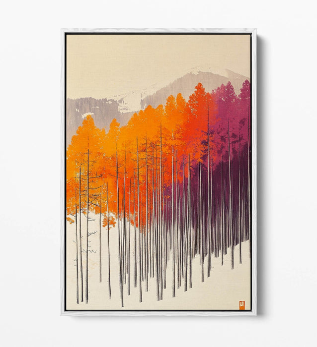 Canvas Wall Art - Orange Purple Trees In Snowy Landscape | Float Effect Canvas Print
