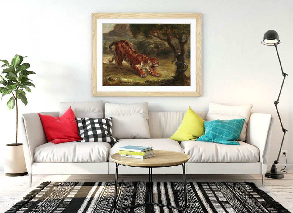 Framed Wall Art - Eugene Delacroix Tiger And Snake Print On Matte Paper