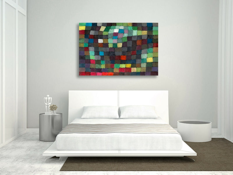 Canvas Wall Art – Coloured Squares Abstract Paul Klee Artwork With Premium Varnish Finish