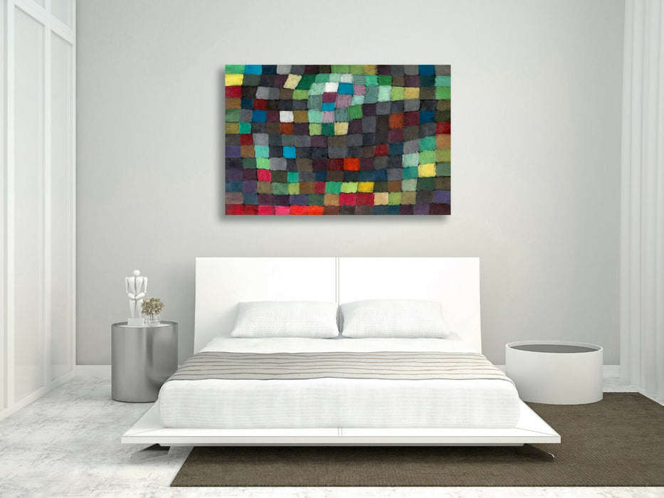 Canvas Wall Art – Coloured Squares Abstract Paul Klee Artwork With Premium Varnish Finish