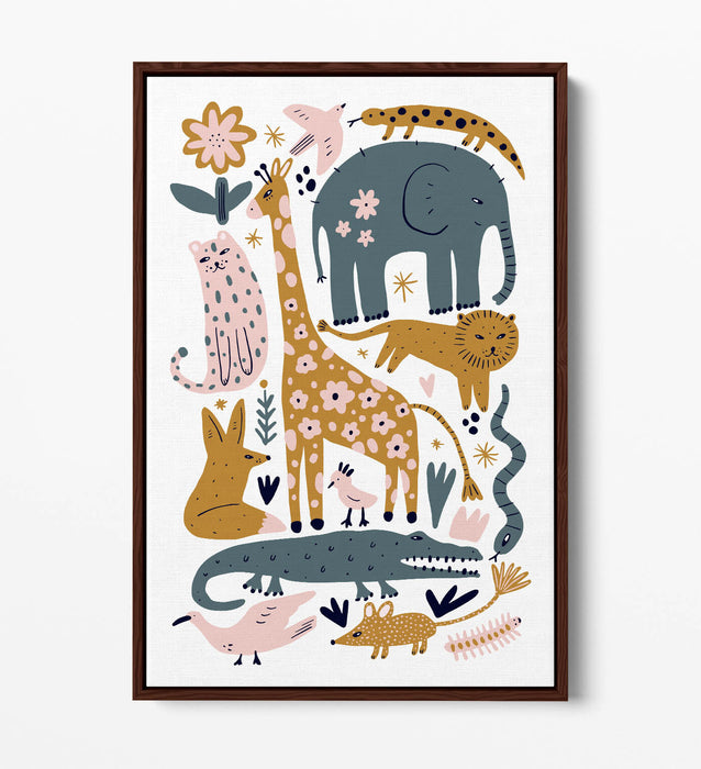 Safari Animals Canvas - Kids Bedroom Decor | Wild Animal Wall Art With Float Effect