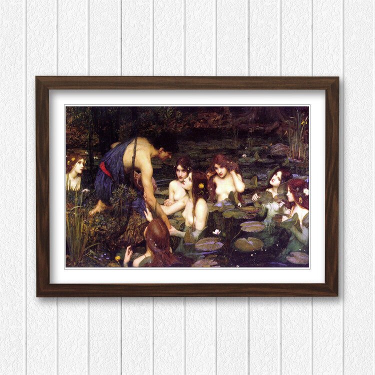 Framed Art Poster – John William Waterhouse Hyla's Nymphs Painting with Natural Wood Frame