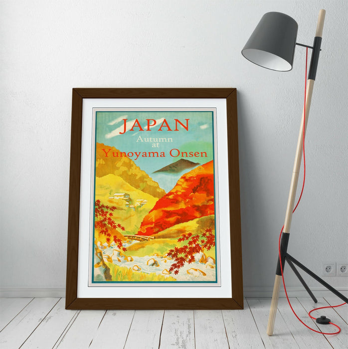 VINTAGE RETRO JAPAN TRAVEL POSTER -FRAMED WALL ART PICTURE PRINT- ORANGE BLUE