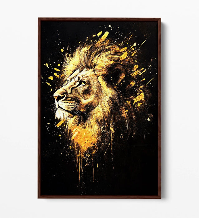 Lion Head Canvas Art – Abstract Gold Splash Painting | Float Effect Canvas Print