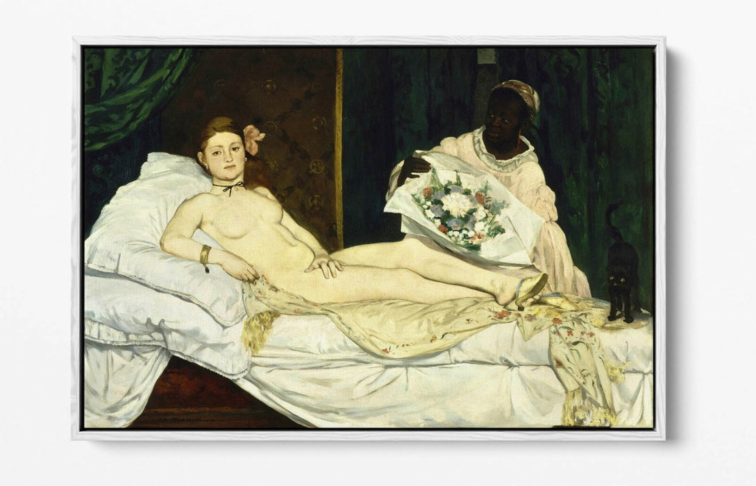 EDOUARD MANET OLYMPIA- FLOAT EFFECT CANVAS WALL ART PIC PRINT- WHITE BROWN