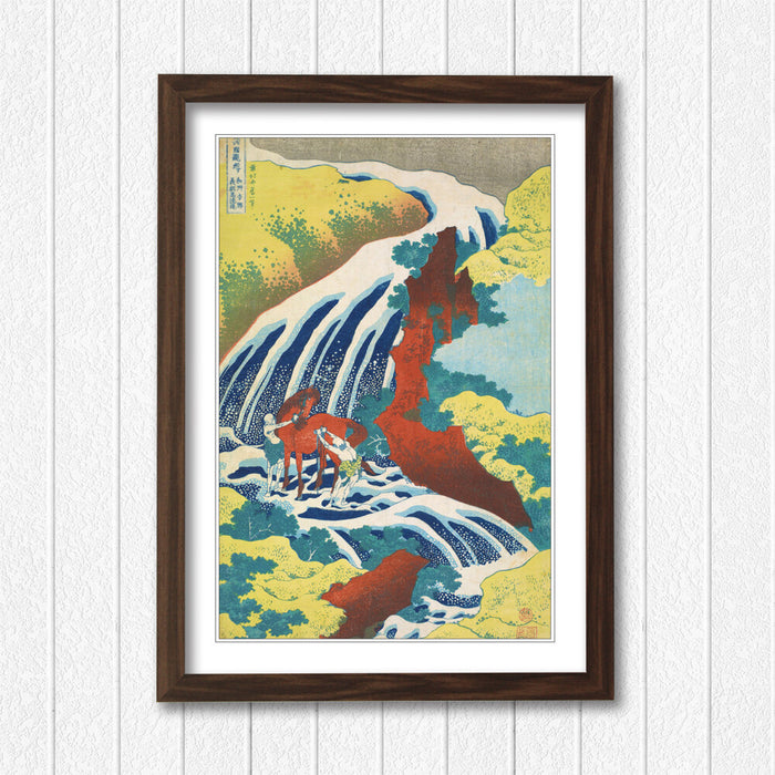 Framed Art Poster – Hokusai Japanese Waterfall Print with MDF Woodgrain Frame