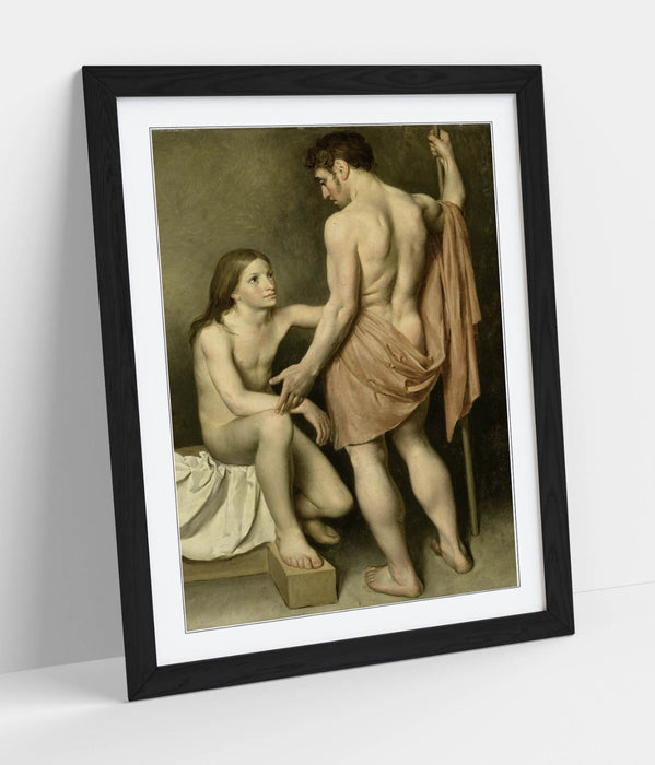 Framed Art Poster - Study of a Man and Woman | Matte Paper Print with Woodgrain Frame