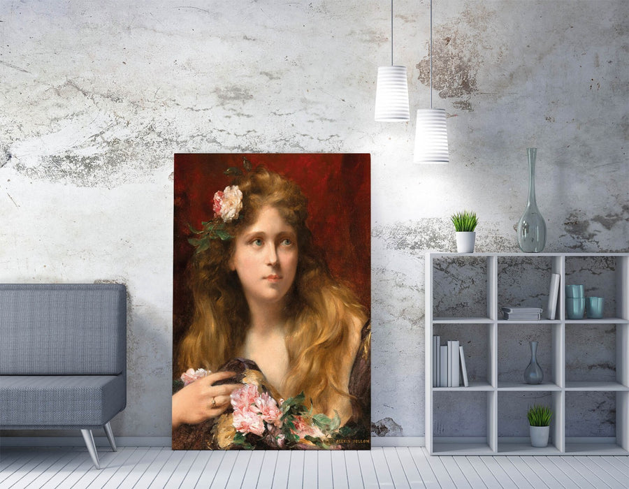 ALEXIS VOLLON, YOUNG LADY WITH ROSES -CANVAS WALL ART ARTWORK PRINT