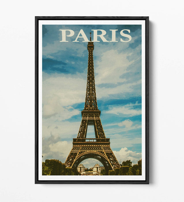 VINTAGE RETRO PARIS EIFFEL TOWER TRAVEL POSTER -FLOAT EFFECT CANVAS ART PRINT