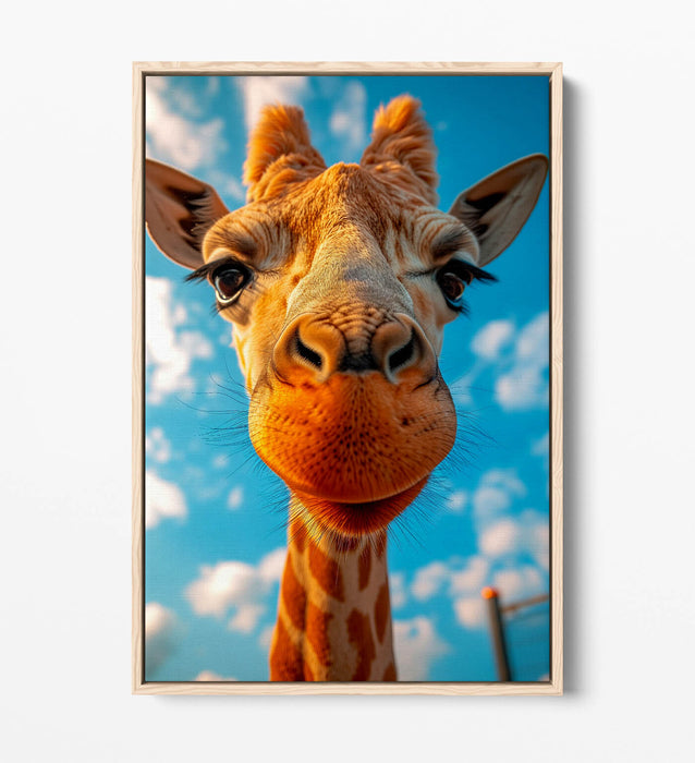 Giraffe Canvas Art - Funny Animal Print on Float Effect Canvas Wall Decor