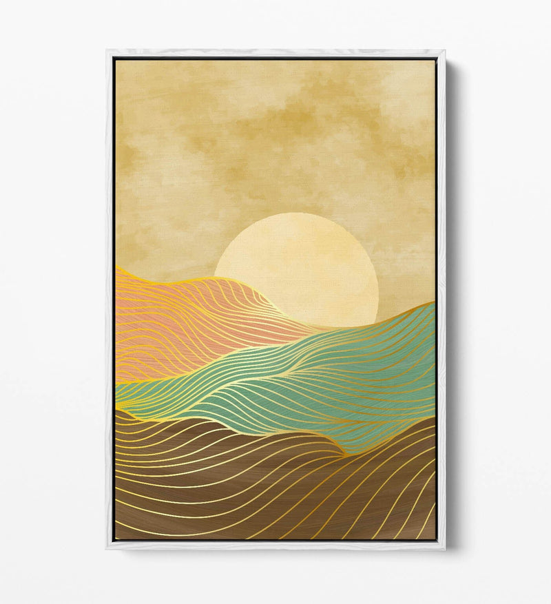 Canvas Wall Art – Abstract Multi Color Mountains Sunset Float Effect Frame