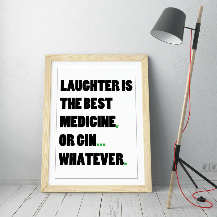 "GIN IS THE BEST MEDICINE" KITCHEN QUOTE SLOGAN -FRAMED WALL ART PICTURE PRINT