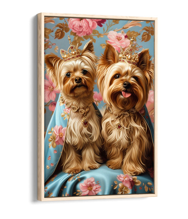 Canvas Art Print – Royal Dog Portrait With Pink Flowers | Handmade Float Effect Frame