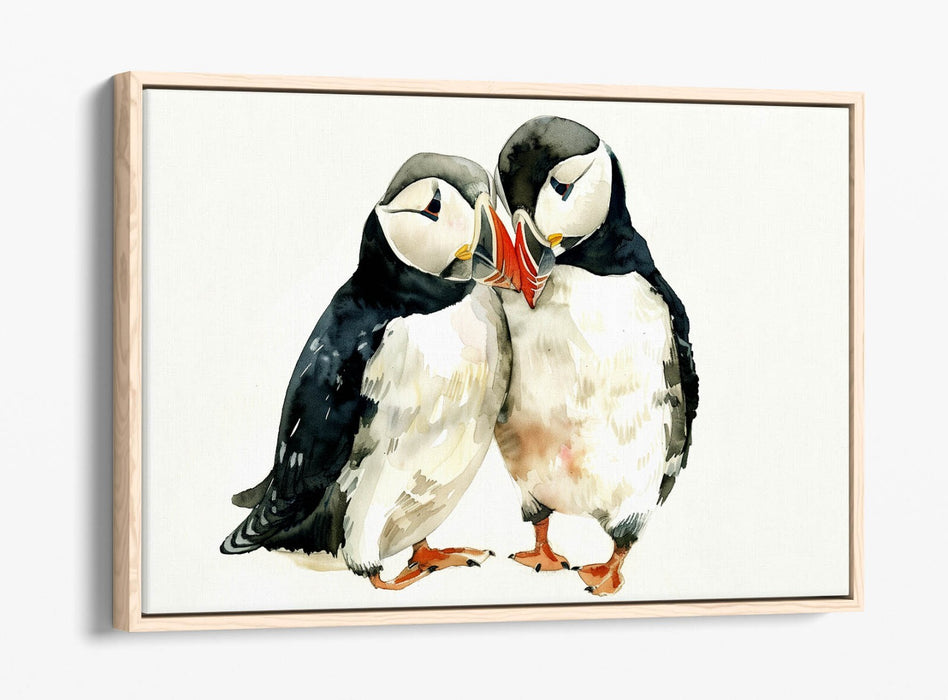 Puffins Canvas Art – Cute Animal Artwork Float Effect Canvas Wall Decor