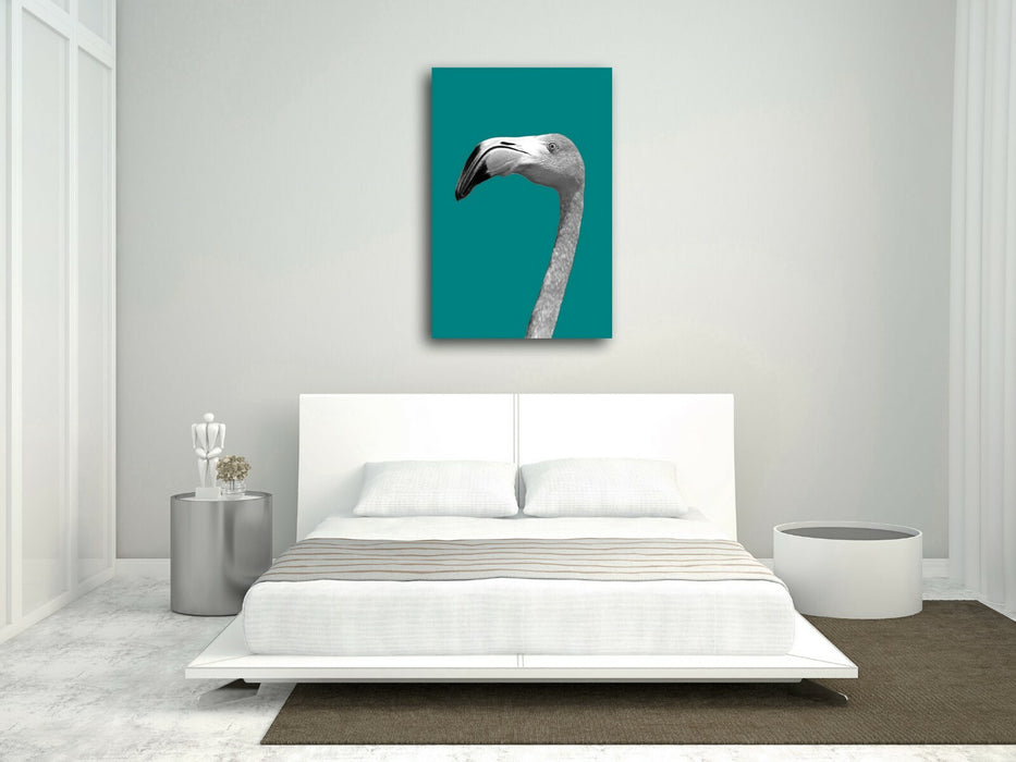 Flamingo Canvas Art – Black And White Teal Wall Decor On Premium Canvas Print