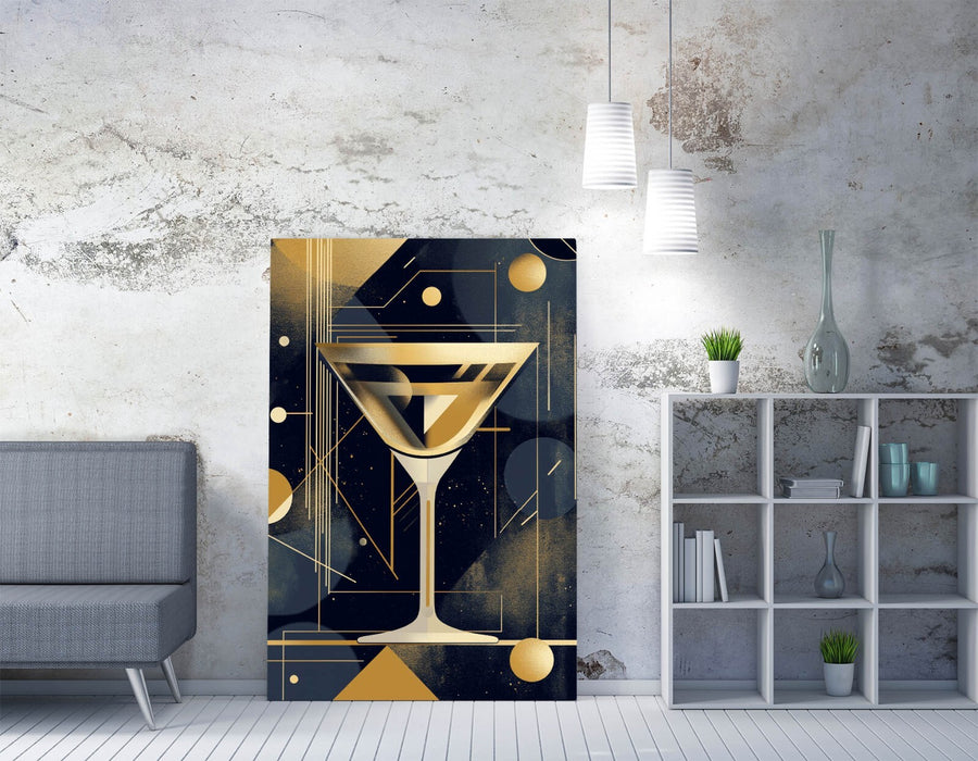 Gold Martini Glass Art - Handmade Canvas Wall Art With Premium Varnish Finish