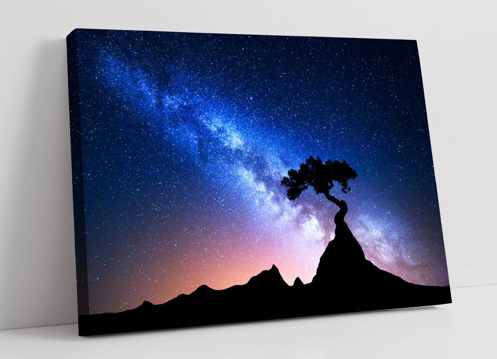 Tree Silhouette Canvas - Premium Blue Night Sky Print | Ready To Hang Wall Art
