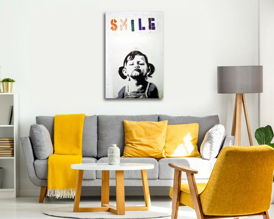 BANKSY CANVAS STREET WALL ART PRINT ARTWORK - PREMIUM VARNISHED SMILE