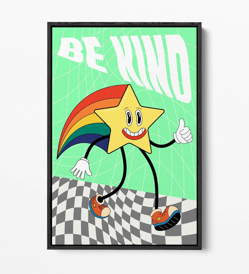 Canvas Wall Art – Retro Groovy Rainbow Star Print | Handmade UK Float Effect