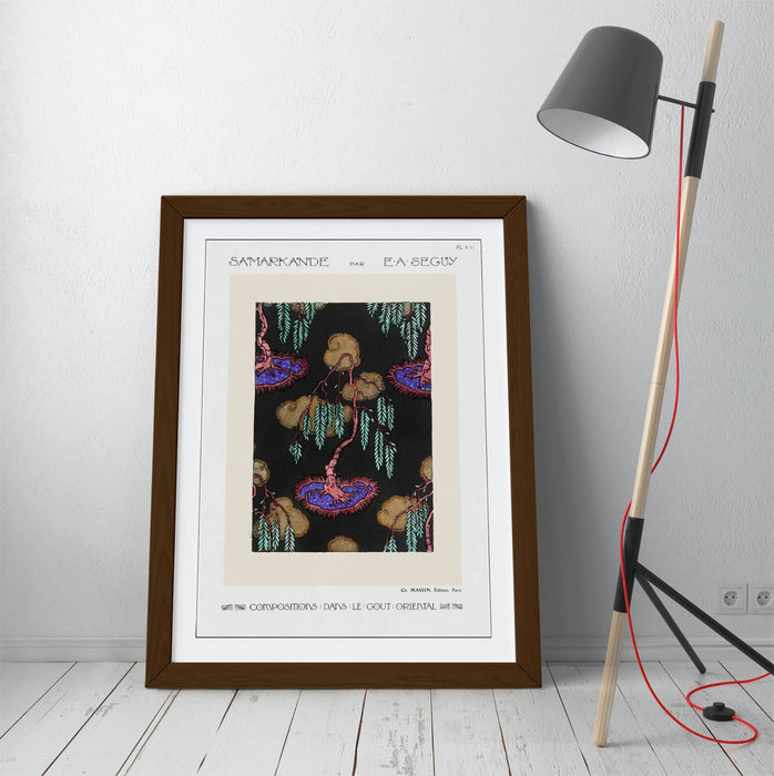 Framed Wall Art – Tree Pochoir Print With Natural Wood Frame | Bedroom Wall Decor