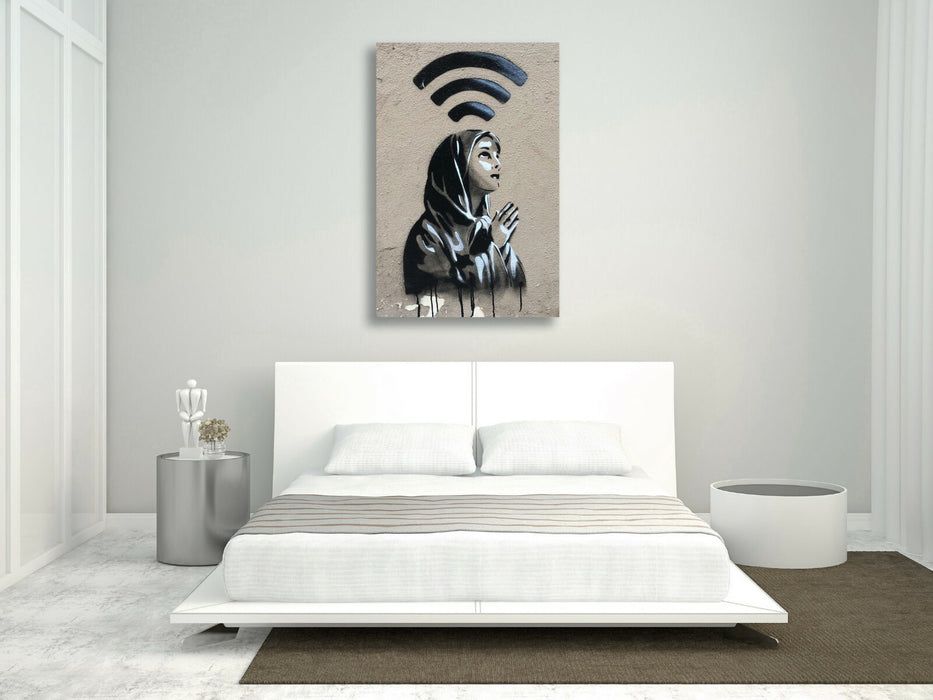 BANKSY WIFI GOD CANVAS WALL ART PRINT ARTWORK PREMIUM VARNISHED