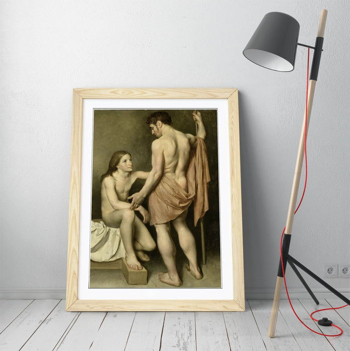 Framed Art Poster - Study of a Man and Woman | Matte Paper Print with Woodgrain Frame
