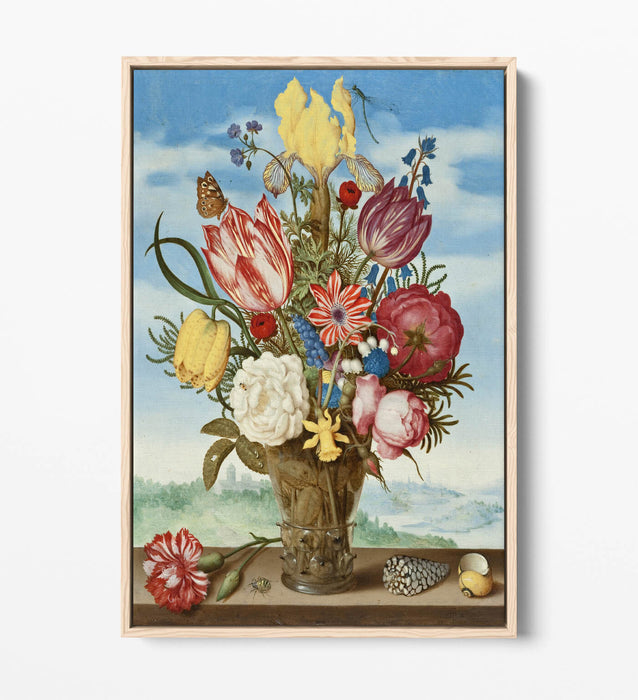 AMBROSIUS BOSSCHAERT, BOUQUET OF FLOWERS -FLOAT EFFECT CANVAS WALL ART PIC PRINT